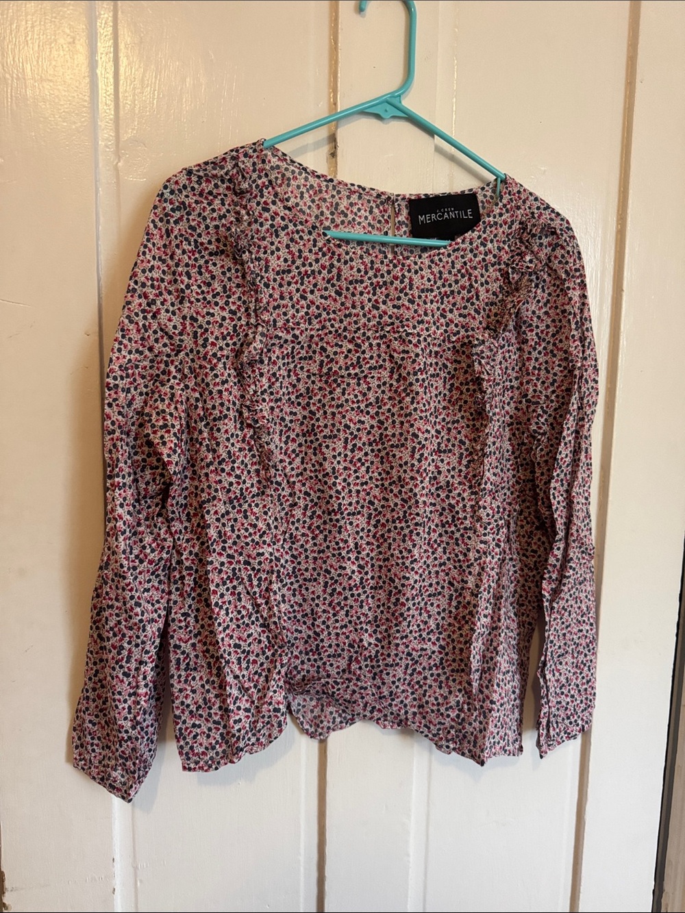 J. Crew - Pink Floral Blouse with Ruffle Detail